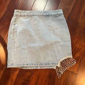 Jean skirt with rhinestone on side
